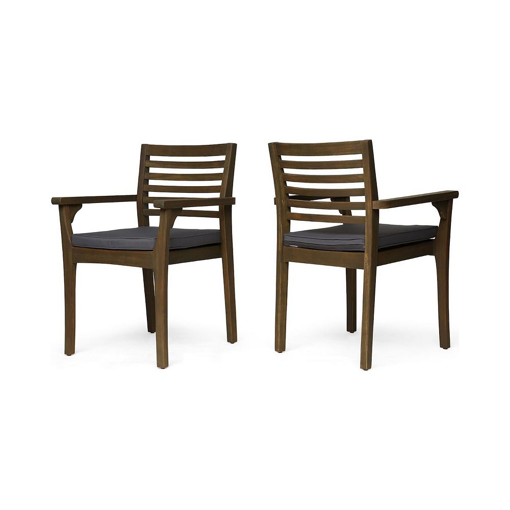 2-Piece Gray Finish Outdoor Furniture Patio Dining Chairs - Gray Cushions