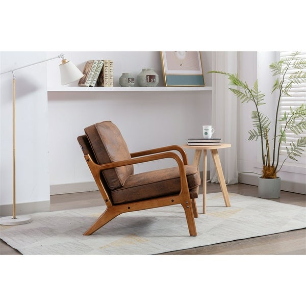 Mid-Century Modern Lounge Armchair Arm Chair with Wood Frame and Vintage Cushions for Living Room， Coffee Microfiber