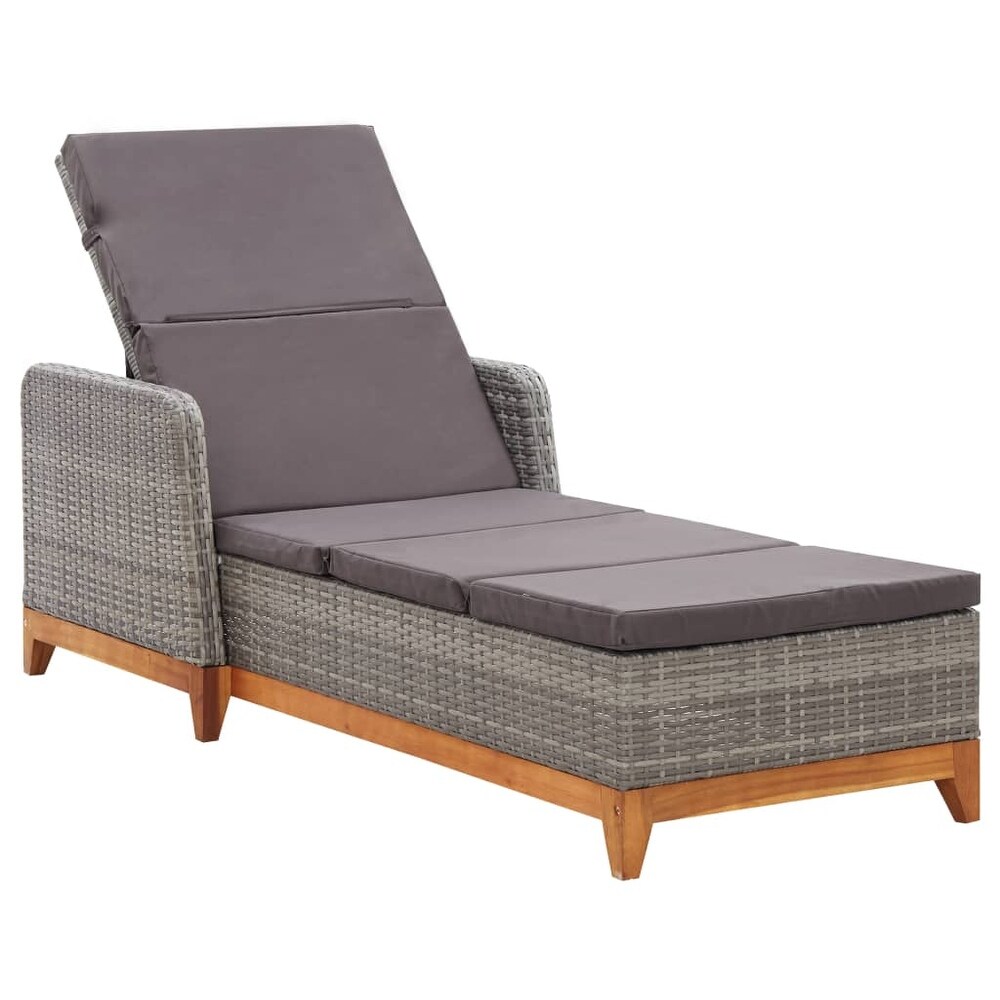 vidaXL Sun Lounger Poly Rattan and Solid Acacia Wood Gray