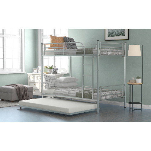 Twin Over Twin Metal Bunk Bed with Trundle  Can be...