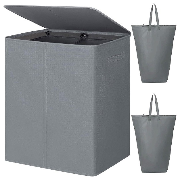 Wowlive 154 liter Fabric 2 section Collapsible Double Laundry Basket Storage Hamper With Lid And Removable Bags For Bedroom Dorm And Bathroom