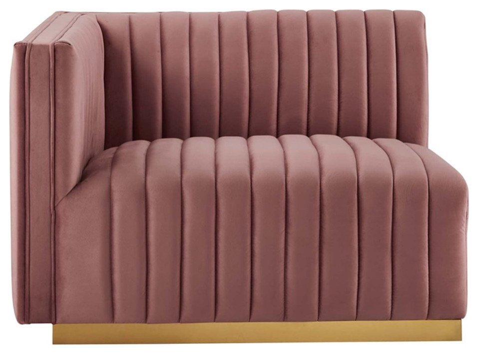 Modway Conjure Channel Tufted Performance Velvet Left Arm Chair in Gold/Rose   Contemporary   Armchairs And Accent Chairs   by Homesquare  Houzz