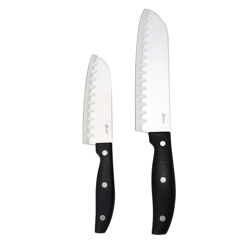 Oster Cocina Granger 2 Piece Stainless Steel Santoku Knife Set with Black Handles