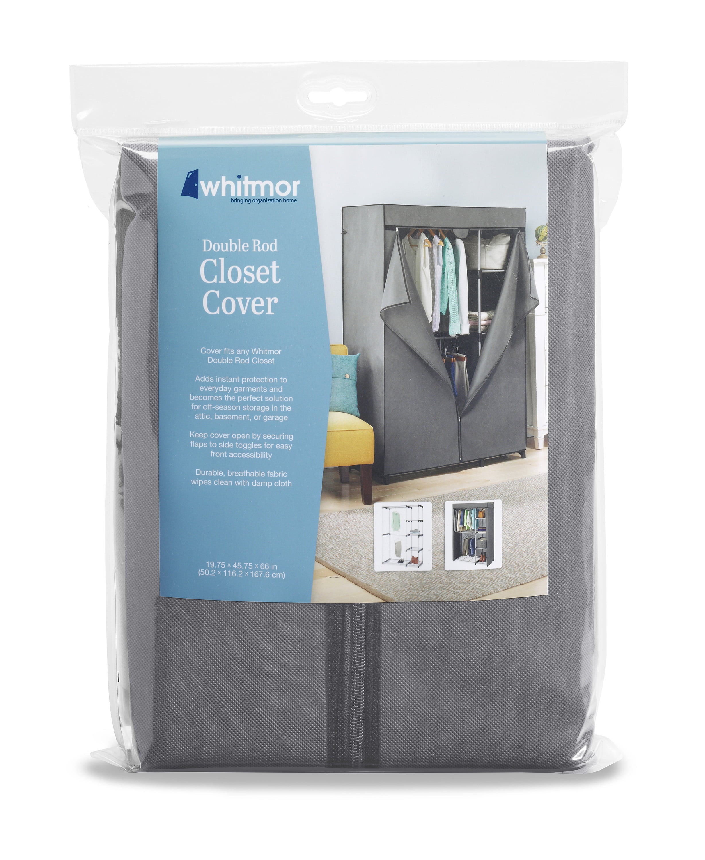 Cover Only for Whitmor 6779-3044 Double Rod Closet (not included) - Heavy Duty Zipper - Gray