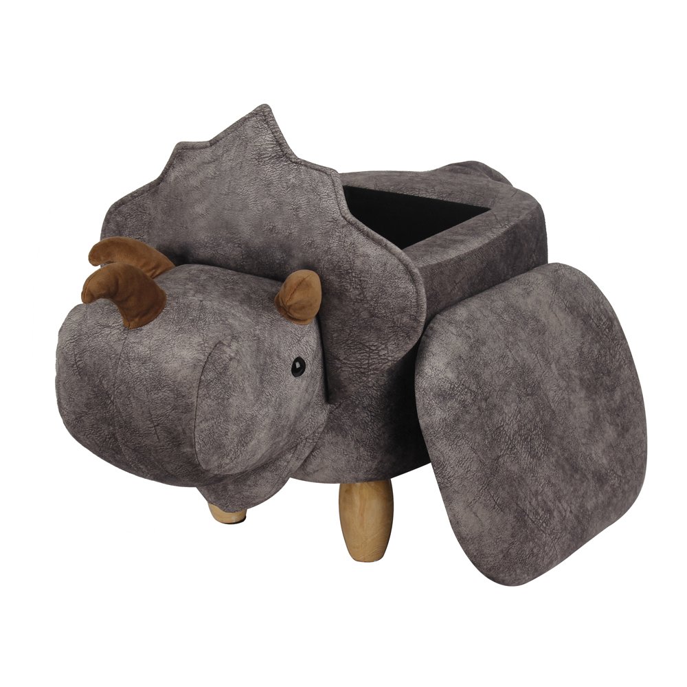 GIA Design Group Soft Plush Kids Animal Ottoman Stool with Storage， Cera Triceratops Dinosaur