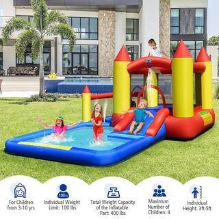 Gymax Inflatable Water Slide Castle Kids Bounce House Indoor and Outdoor without Blower GYM09597