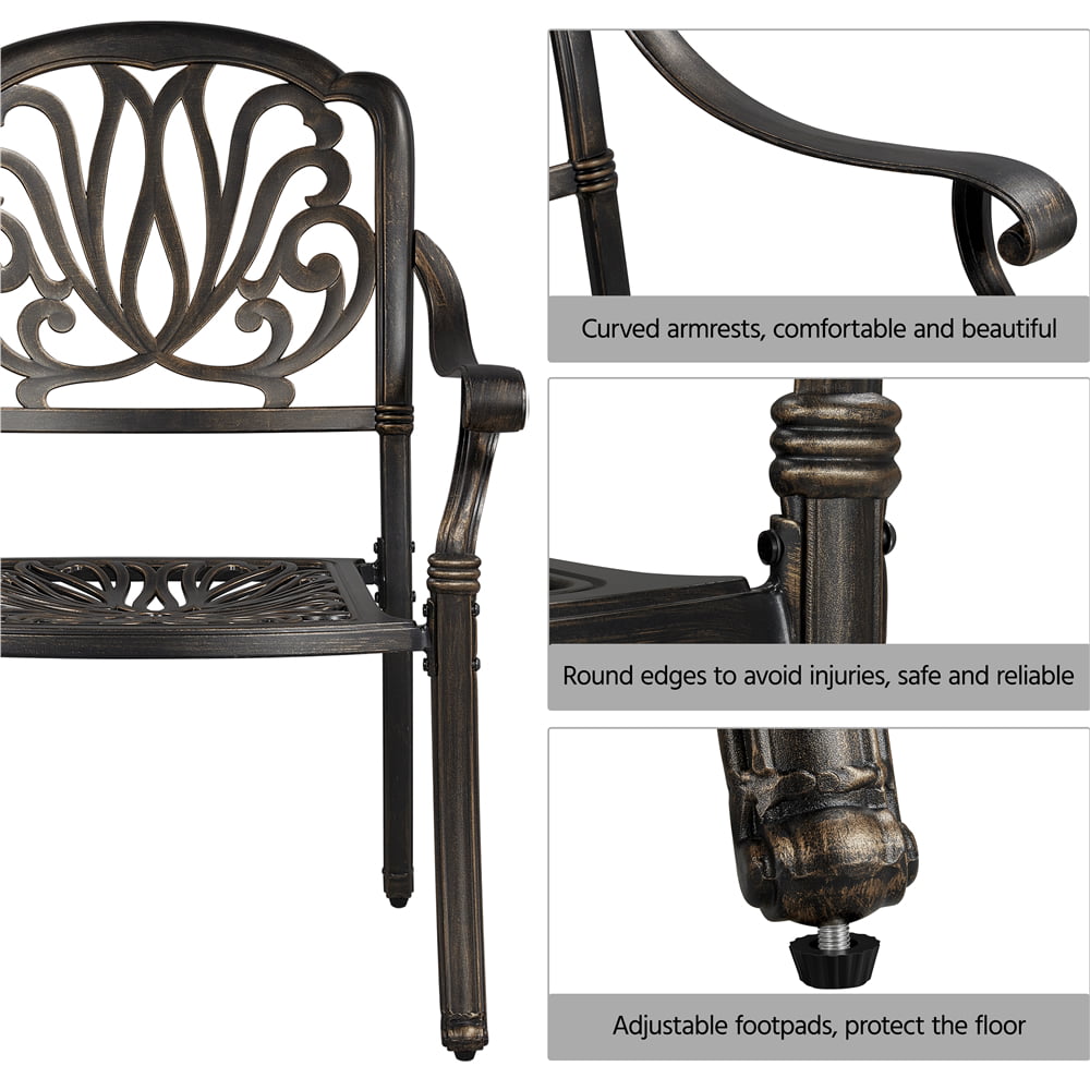 SmileMart Antique Bronze Scroll Design Aluminum Outdoor Bistro Chairs, Set of 2