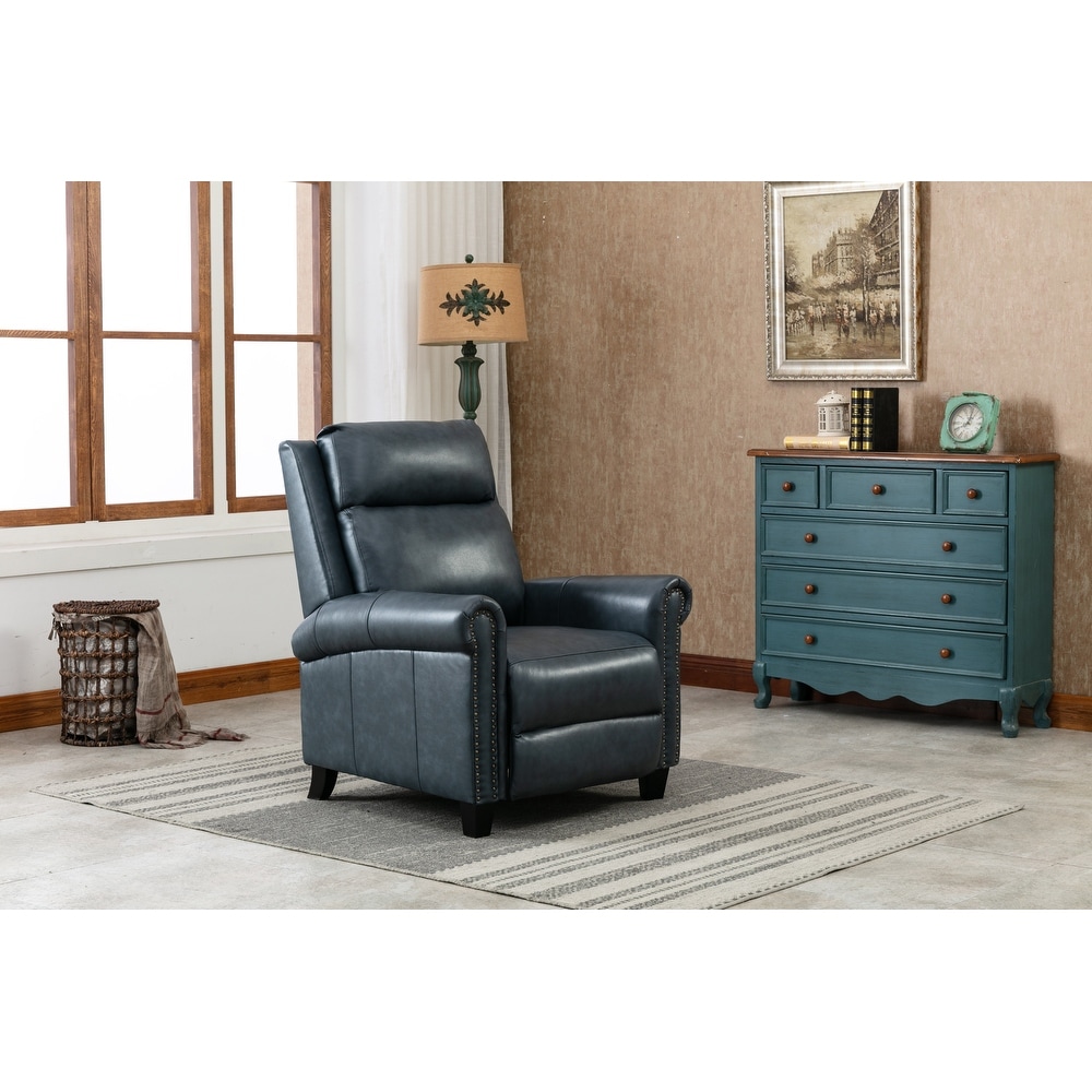 33.5 inch Wide Genuine Leather Manual Recliner  Perfect for Small Spaces  Comfortable and Stable  Easy Assembly