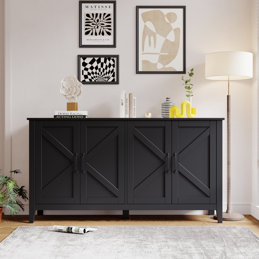 Cabinet with 4 Doors and 4 open shelgves Freestanding Sideboard Storage Cabinet Entryway Floor Cabinet