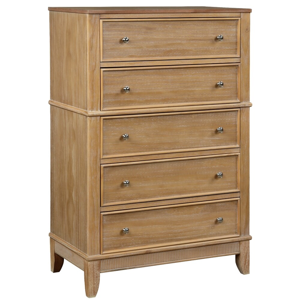 Chic Hazel Bedroom 5 Drawers Chest with Natural Finish Solid Pine Wood