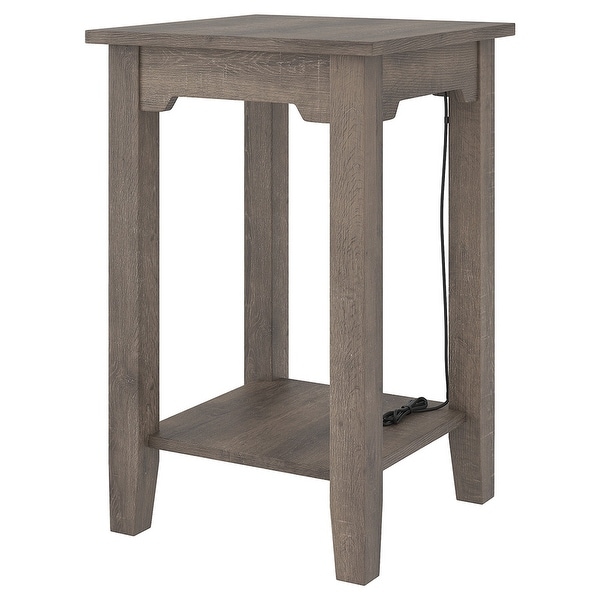 Wooden Side End Table with 2 USB Ports and Power Cord， Weathered Brown - 24 H x 16 W x 16 L