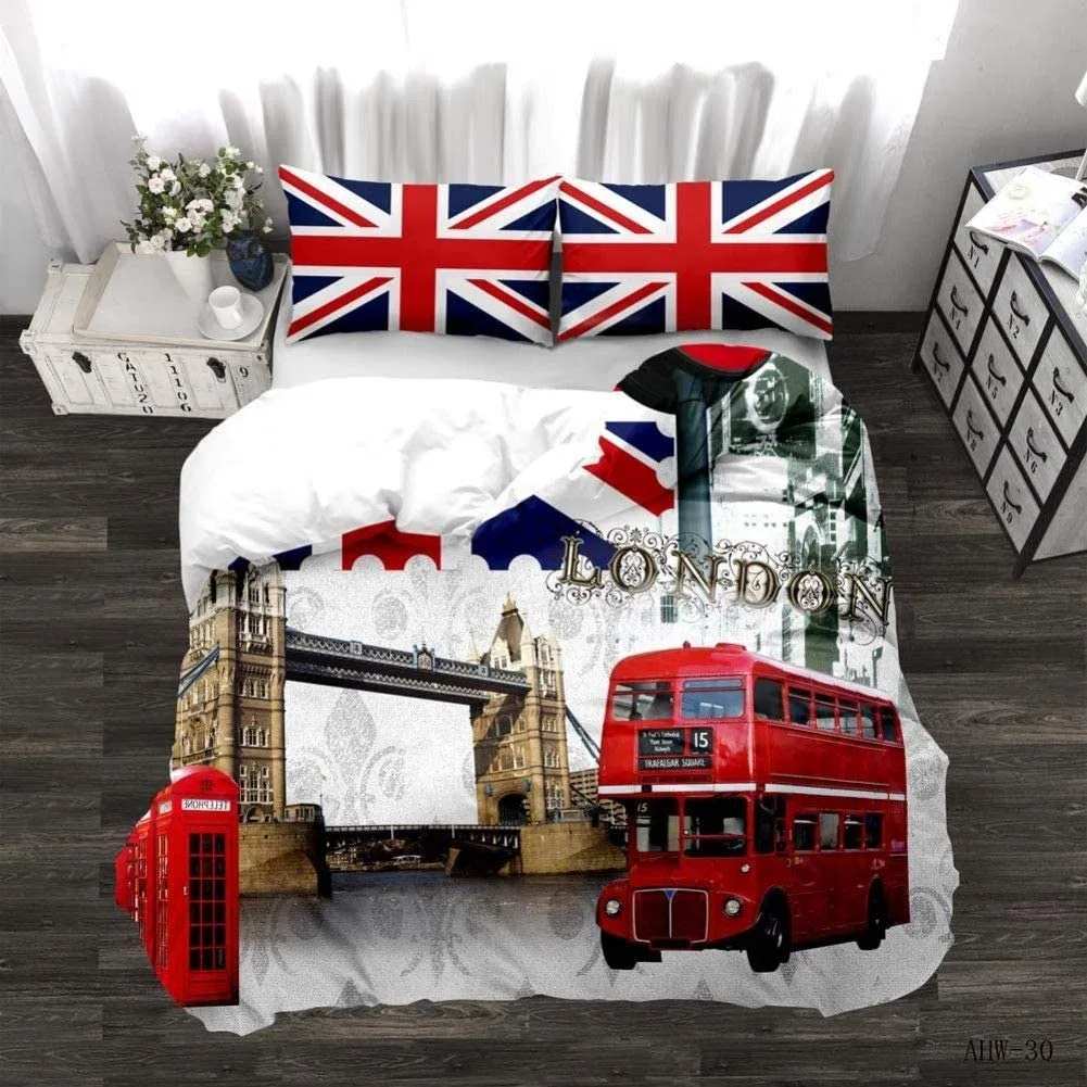 Duvet Cover Set Soft London Themed Comforter Cover Set 3 Pieces