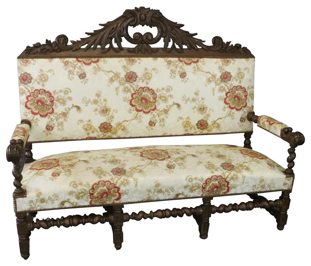 Consigned Settee Renaissance Hunting French Antique 1880 Carved Oak  Floral   Victorian   Loveseats   by EuroLuxHome  Houzz