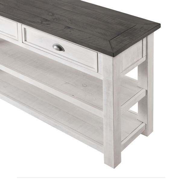 Coastal Rectangular Wooden Console Table with 2 Drawers， White and Gray