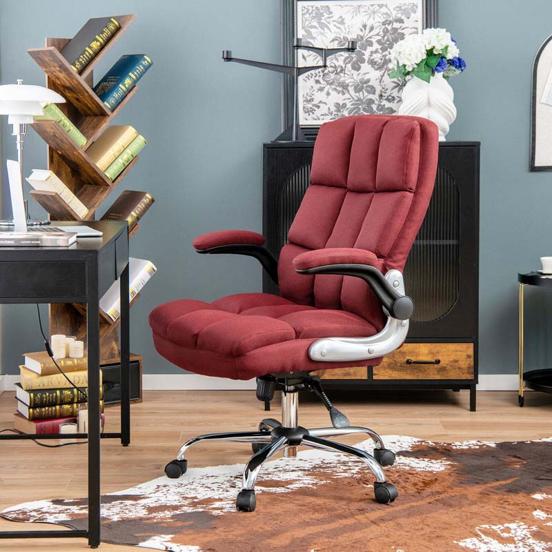 Linen Fabric Thick Padding Big & Tall Executive Office Chair with Flip-up Armrest, Swivel High Back Computer Desk Chair