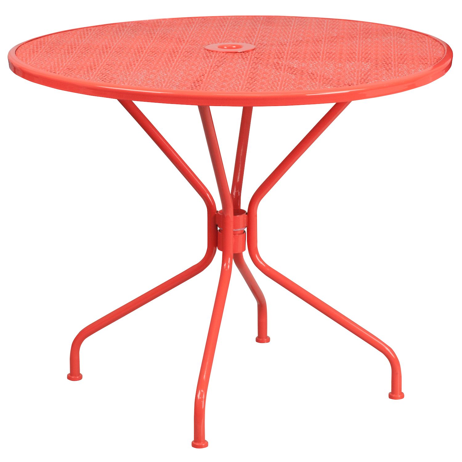 Emma and Oliver Commercial Grade 35.25 Round Coral Patio Table Set-2 Square Back Chairs