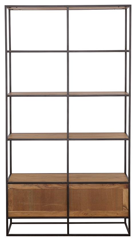 Belcroft 4 drawer Etagere Natural Acacia and Black   Modern   Bookcases   by Modon  Houzz