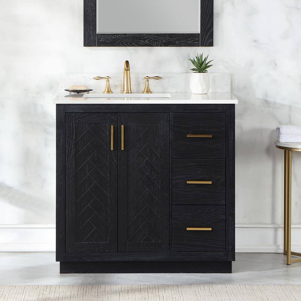 Altair Gazsi 36 in. W x 22 in. D x 34 in. H Bath Vanity in Black Oak with Grain White Composite Stone Top 543036-BO-GW-NM