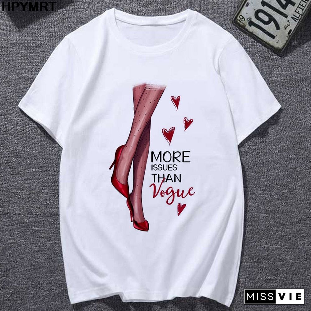 Summer Newest T-Shirts Women Watercolor High Heels Printed Femme T-shirt