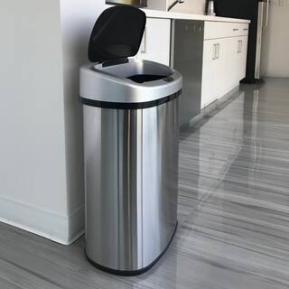 SensorCan 13 Gal. Oval Stainless Steel Automatic Sensor Kitchen Trash Can with Power Adapter OSC13SBSAC