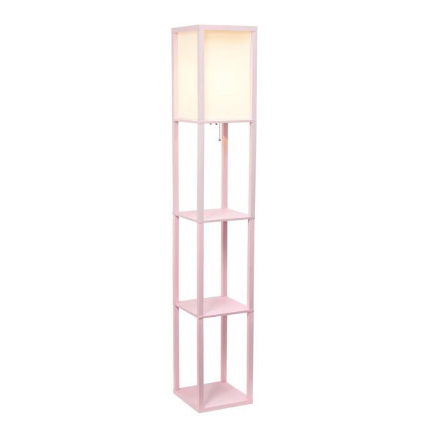 Floor Lamp  Storage Shelf with Linen Shade, Light Pink