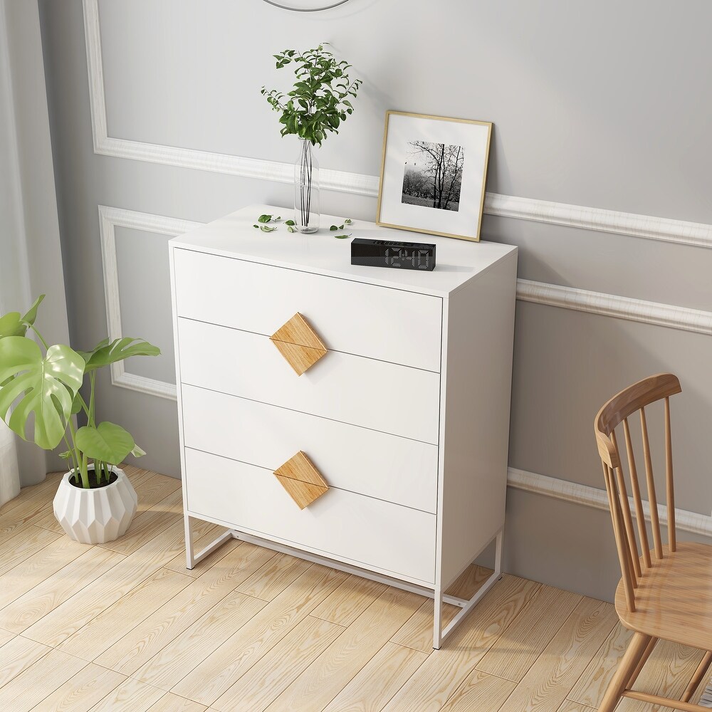 Solid wood special shape square handle design with 4 drawers