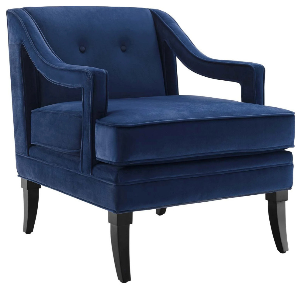 Remi Navy Button Tufted Performance Velvet Armchair   Contemporary   Armchairs And Accent Chairs   by Virgil Stanis Design  Houzz