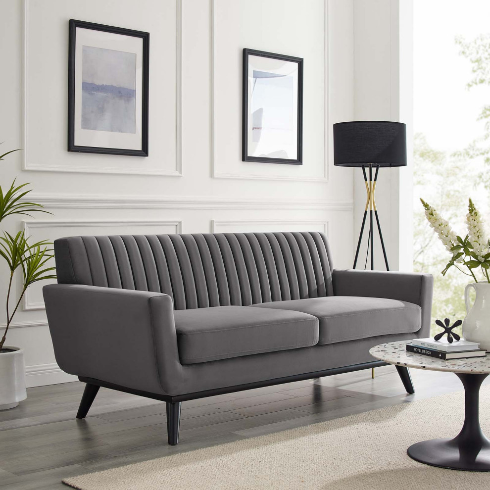 Engage Channel Tufted Performance Velvet Loveseat   Midcentury   Loveseats   by ShopFreely  Houzz