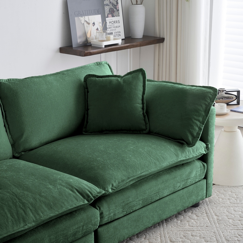 Chenille Armchairs Sofa Green Lounge Accent Chair Loveseat w/ Pillow