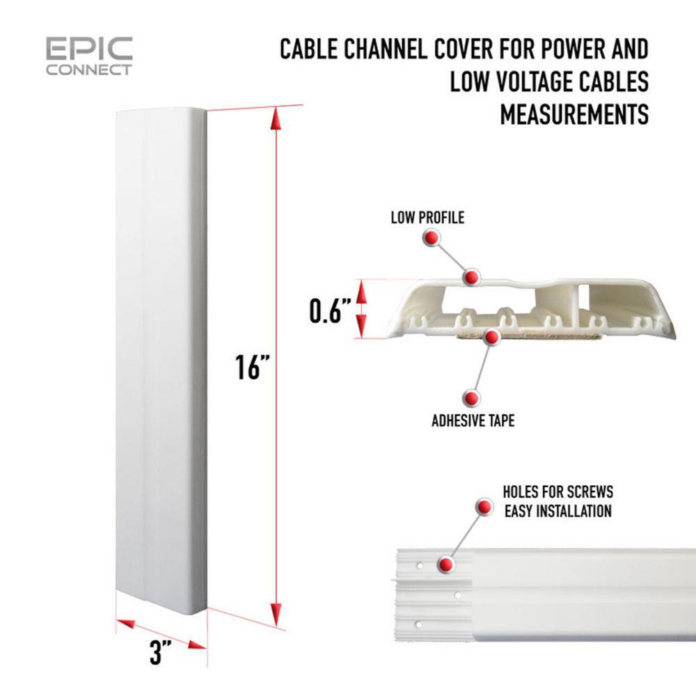 EPIC CONNECT TV Cable Management Organizer Raceway Wire Cover for AV and Power Cables EC-CM35