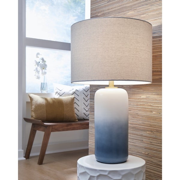 Ashley Furniture Lemrich White and Teal Ceramic Table Lamp - 15W x 15D x 26H