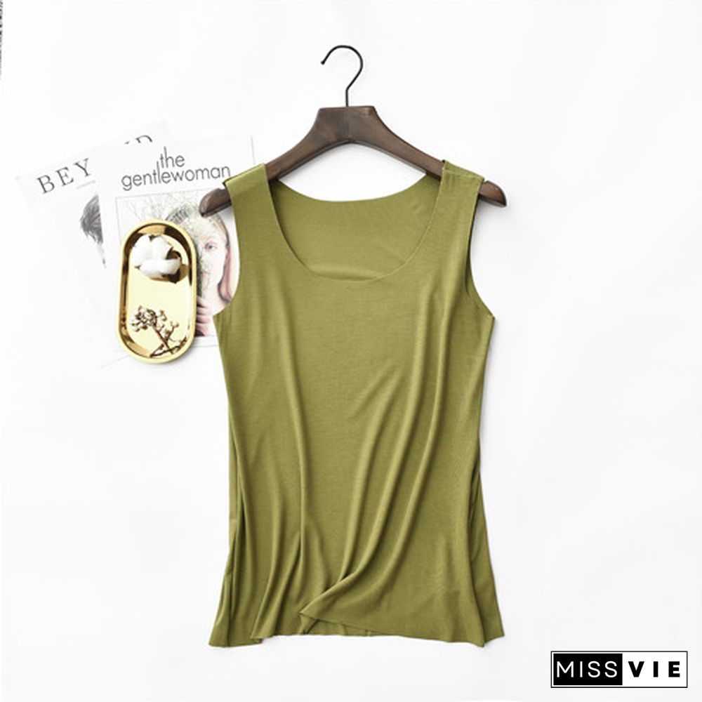 Spring Summer Tank Tops Women Sleeveless Round Neck Loose T-Shirt Ladies Vest Singlets Camisole Cotton Rib Slim Ladies Thin Vest