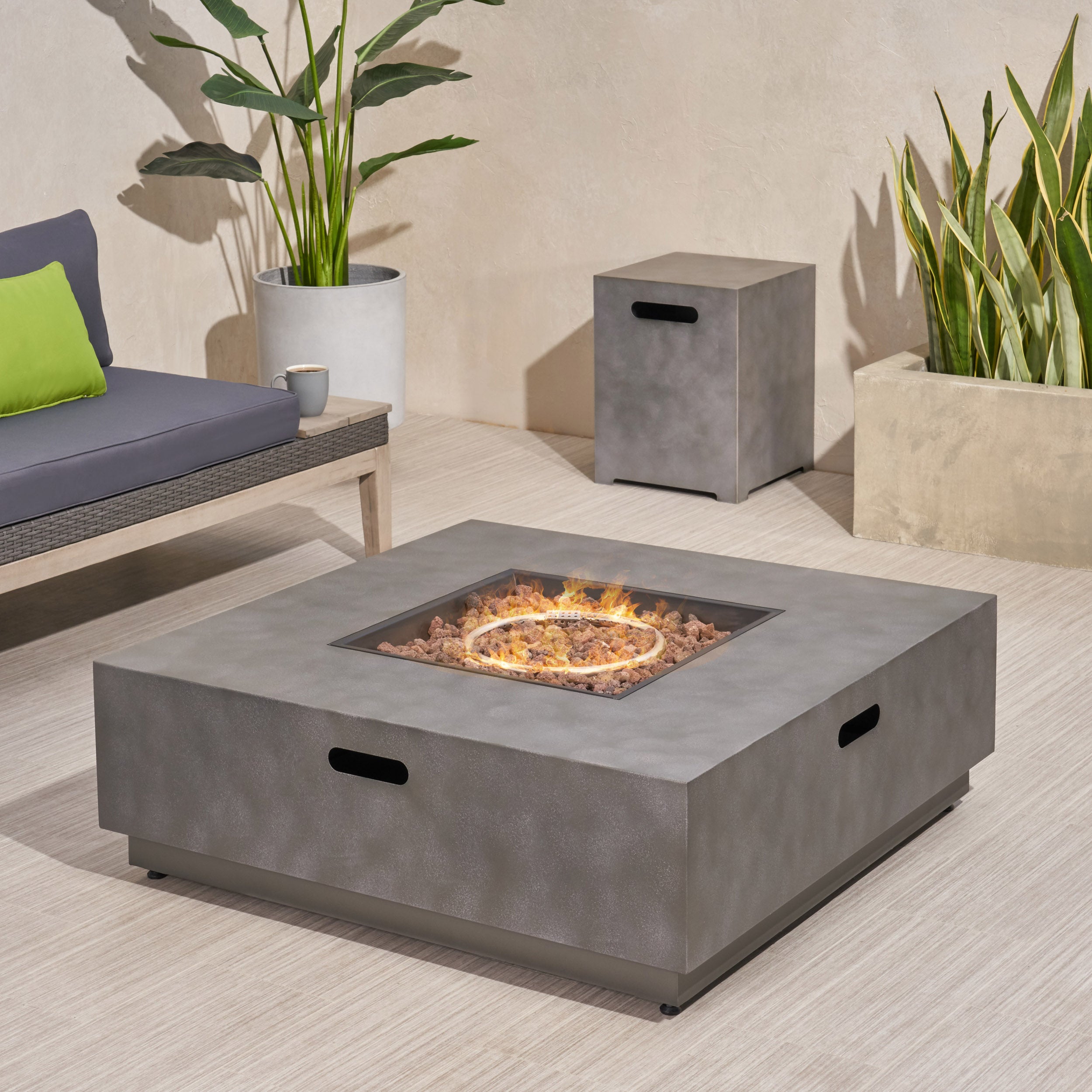 Jasmine Outdoor 40-Inch Square Fire Pit with Tank Holder