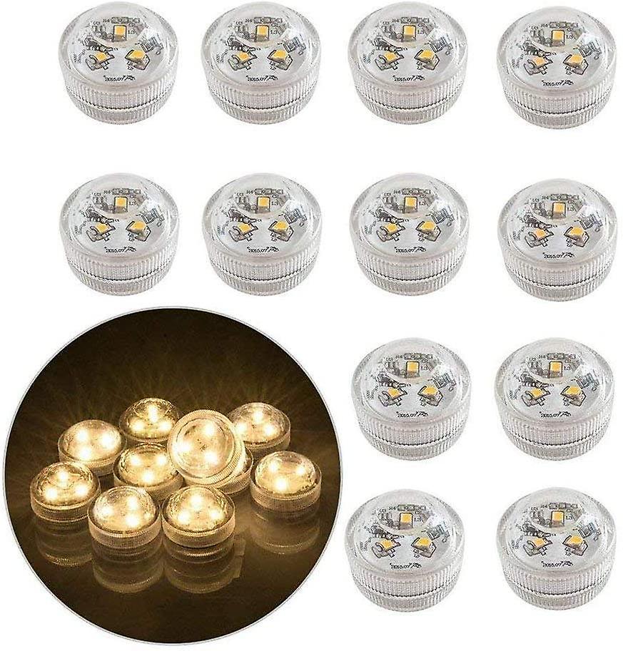 12 Led Flameless Underwater Tea Lights， Battery Operated Submersible Waterproof (warm White)