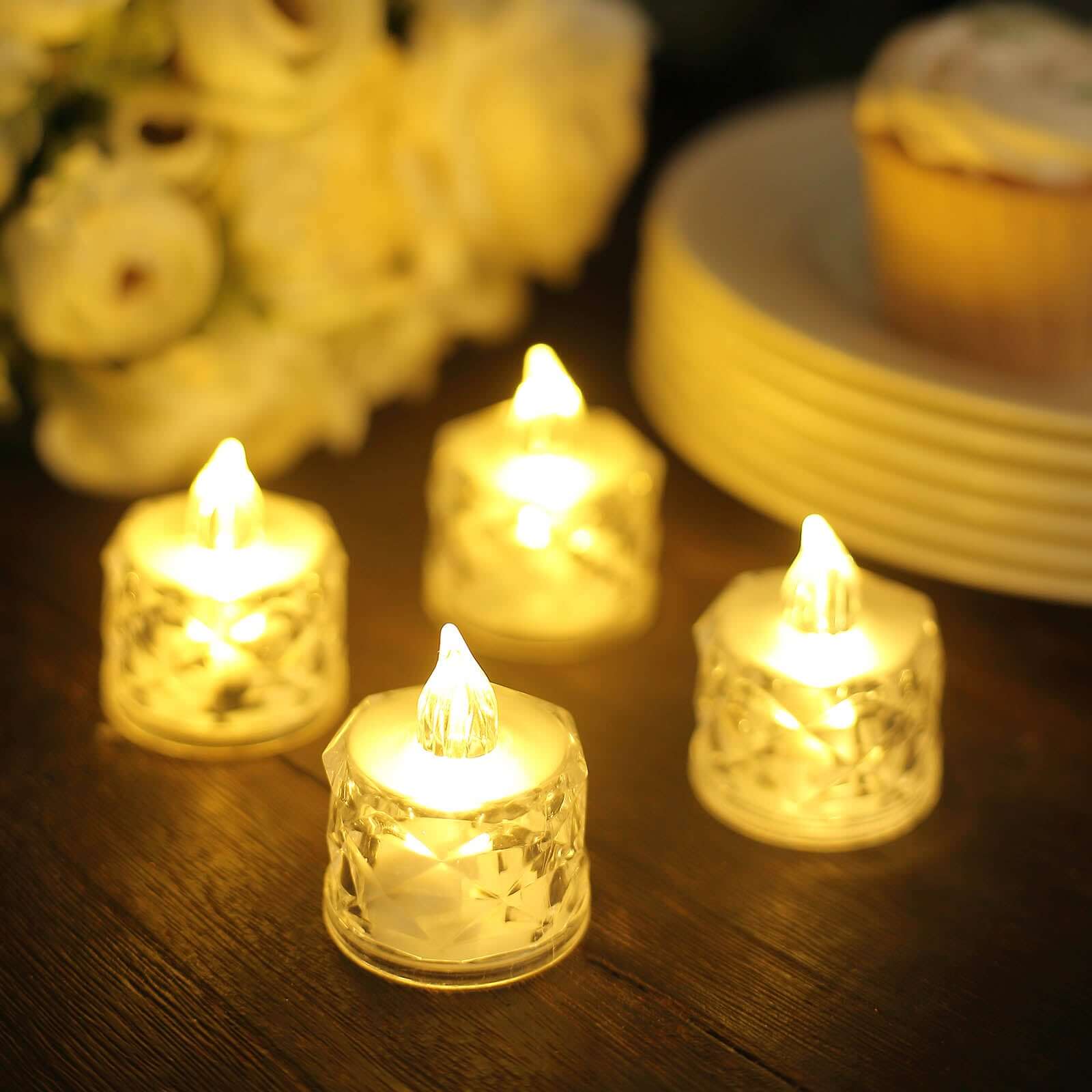 12 Pack Warm White Diamond Battery-Operated LED Tealight Candles, Decorative Flameless Tea Lights 2