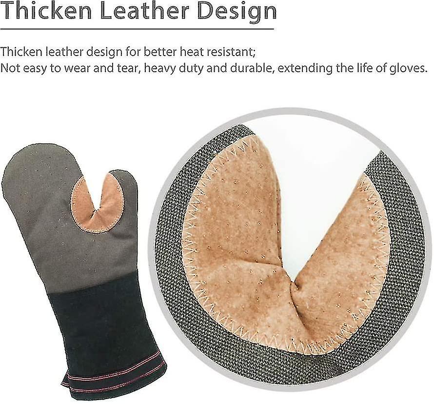 Oven Gloves Heat Resistant Gauntlet Long Thick Large Oven Mitts Cotton Leather Soft Hot Heat Proof For Kitchen Cooking Chef Home Bbq Grilling Baking P