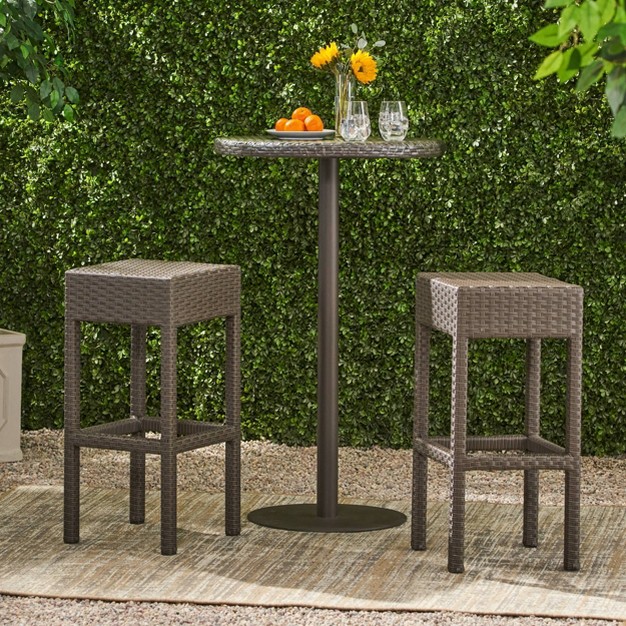 Milton Set Of 2 Wicker Patio Backless Barstool Brown Christopher Knight Home