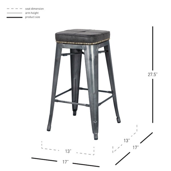 Metropolis KD PU Metal Backless Counter Stool， Vintage Black - Size: 17