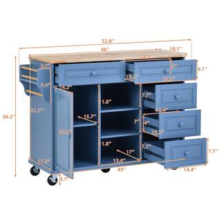 Blue Kitchen Island with Wheels Large Storage and Adjustable Shelves Q7003-AAG