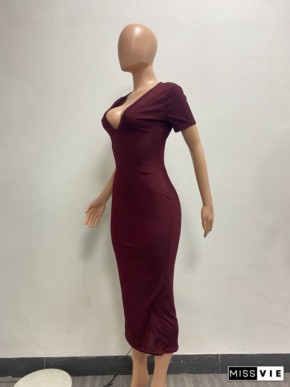 Fashion Solid Color Casual Fashion Sexy Deep V Dress