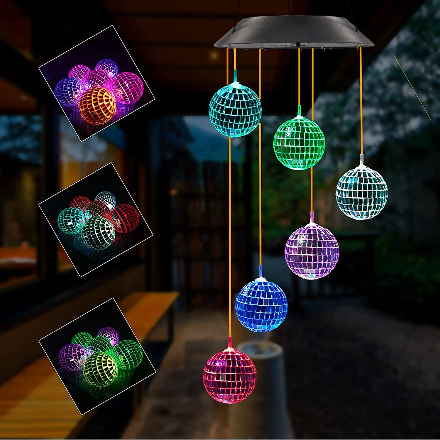 Color-changing Disco Mirror Ball Lamp Solar Powered Wind Chime Mobile Hanging Light For Garden Landscape Pathway Festival Decor