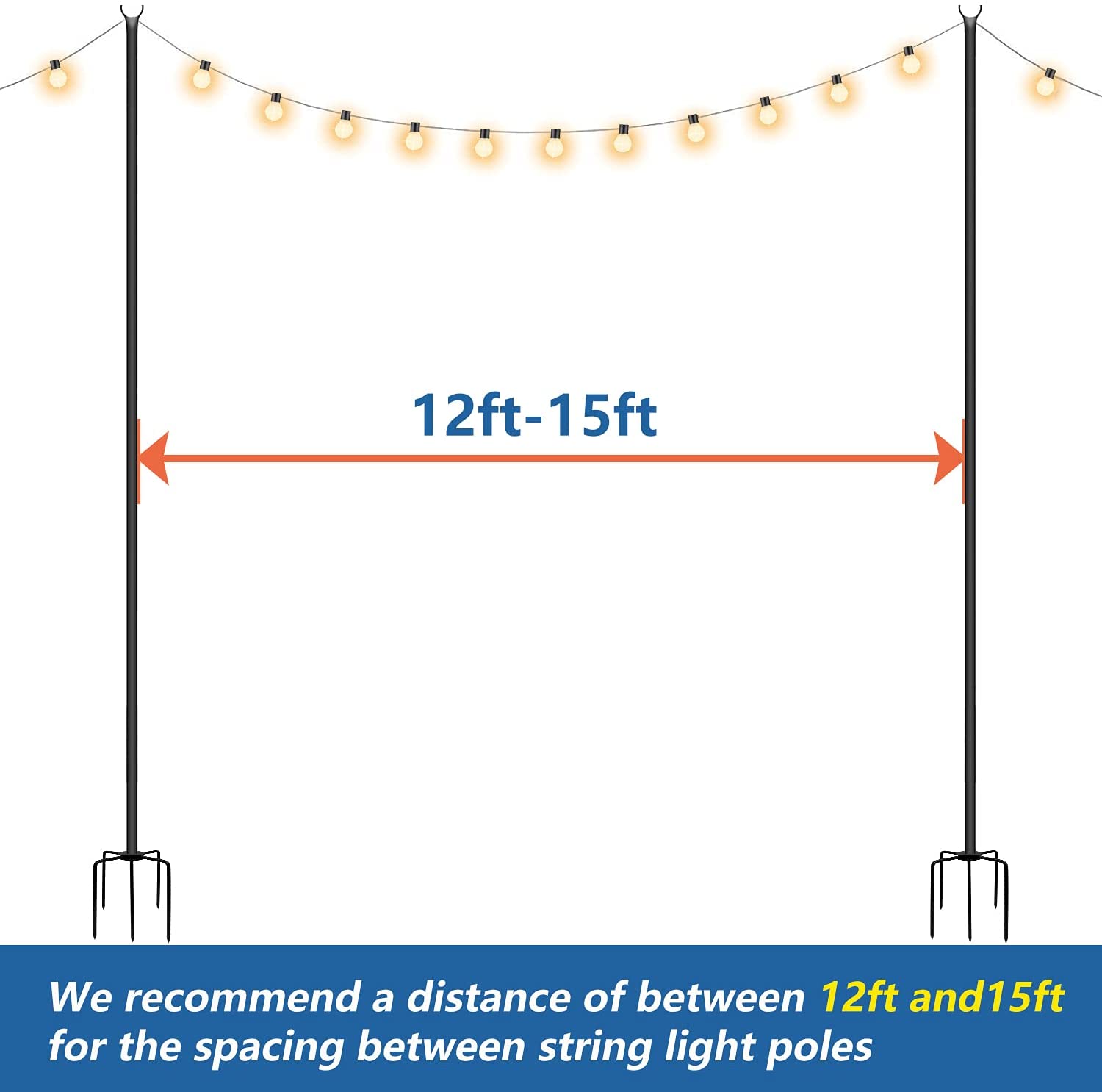 Docred 4PACK Outdoor String Light Poles， 9FT Steel Powder Coated Sun Shade Post for Hanging String Lights， Garden， Backyard， Patio Lighting Stand for Parties， Wedding