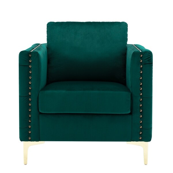 Modern Velvet Armchair Tufted Button Accent Chair Club Chair with Steel Legs