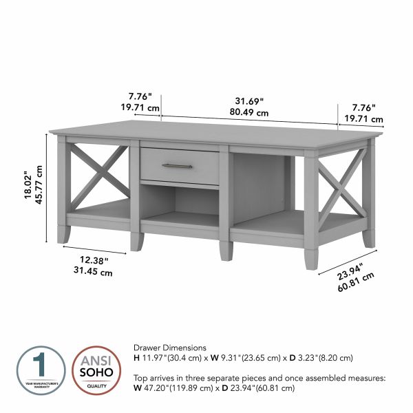 Bush Furniture Key West Coffee Table with Storage in Cape Cod Gray