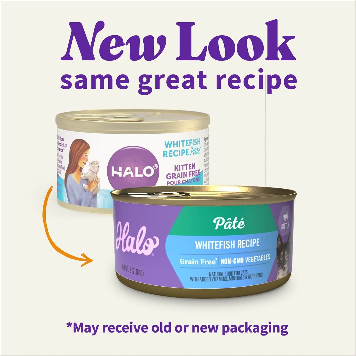 Halo Whitefish Recipe with Real Whole Whitefish Pate Grain-Free Wet Kitten Food， 3-oz， case of 12