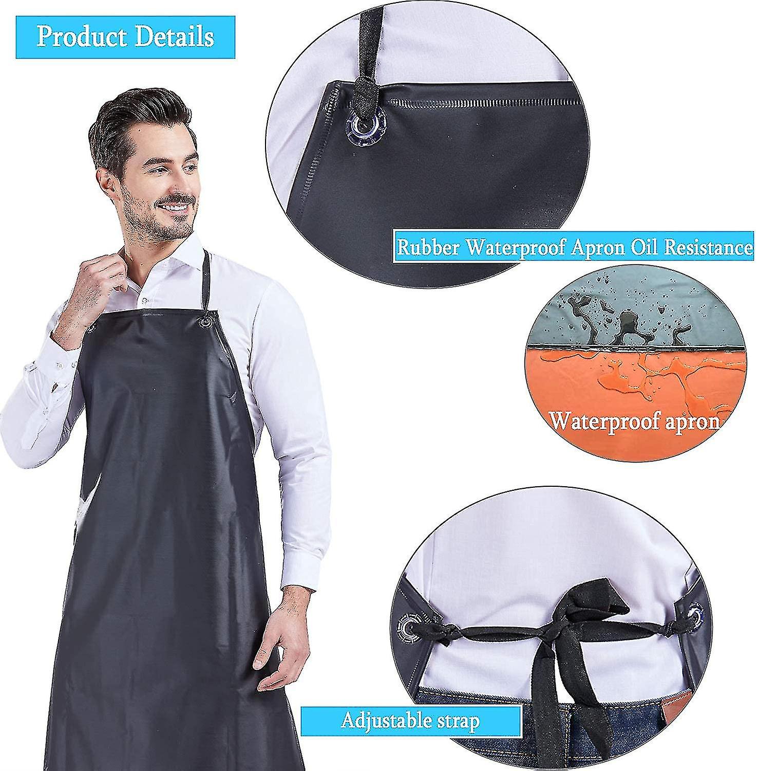 Rubber Apron Oil Resistant Protective Work Apron Pvc Waterproof Apron (black)