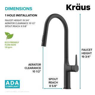 KRAUS Oletto Single Handle Pull Down Sprayer Kitchen Faucet in Matte Black KPF-3101MB