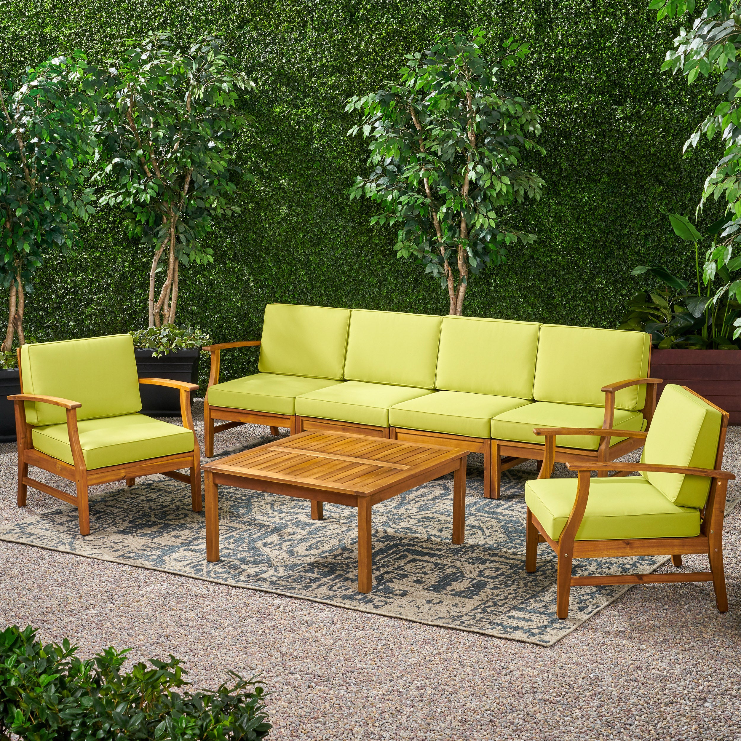 Scarlett Outdoor 6 Seat Teak Finished Acacia Wood Sofa and Table Set