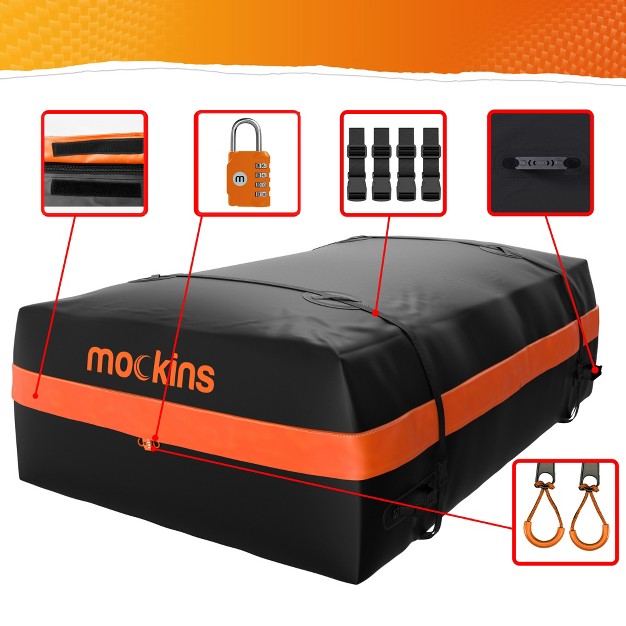 Mockins Extendable Roof Basket Cargo Carrier 64 quot x39 quot x6 quot 20 Cubic ft Bag Black orange