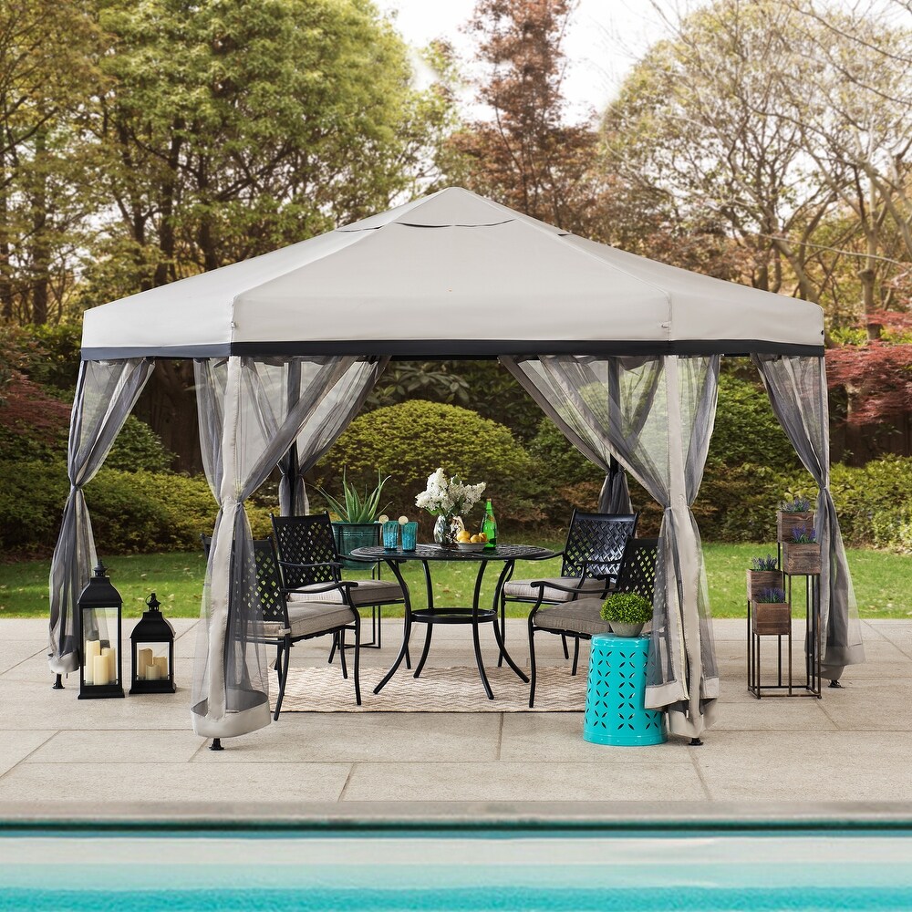 Sunjoy Patio 11 ft. x 11 ft. Gray and Black 2 tone Pop Up Portable Hexagon Steel Gazebo